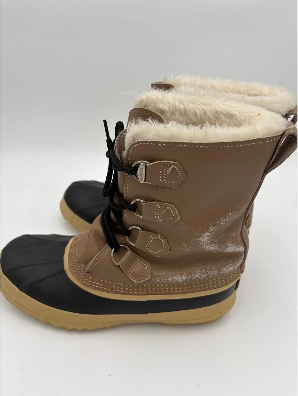 Sorel Women's Size 10 Winter Snow Boots Brown Black Faux Fur Lining Waterproof